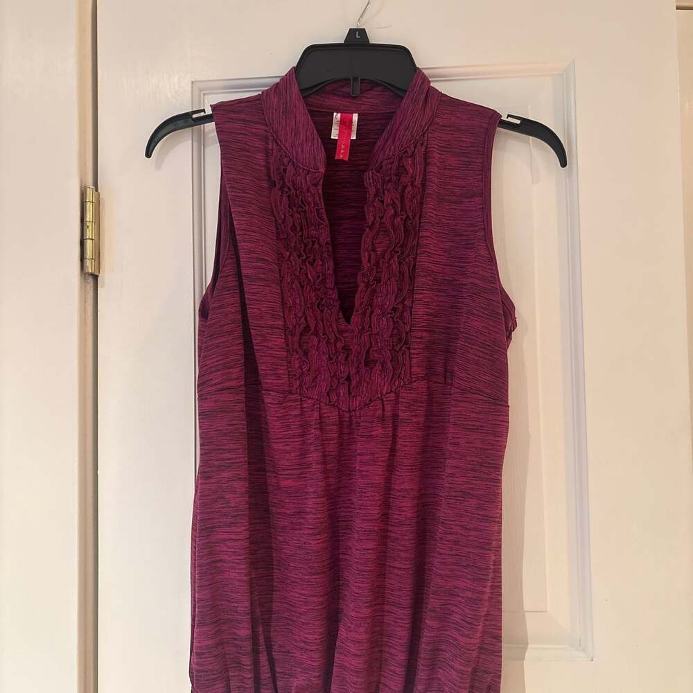 Heart Soul Stretch Blouse Size L- Ruffled V-Neck Front Pullover